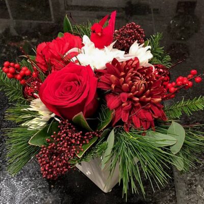 CH064-Red Cardinal Christmas Arrangement