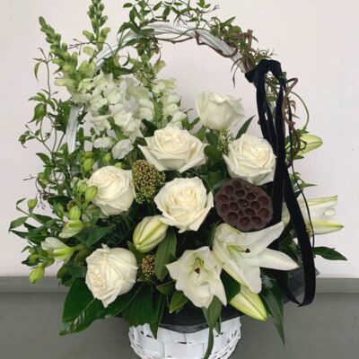 FB020 White Garden Floral Basket