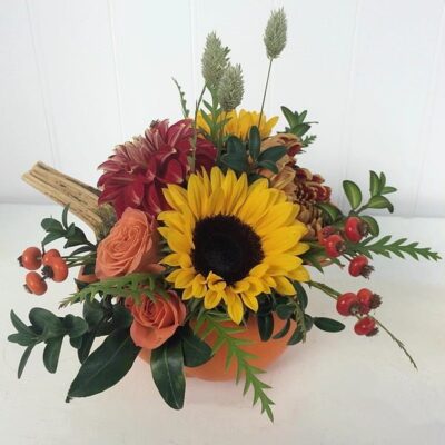 TG005-Pumpkin Sun Thanksgiving Flower Arrangement