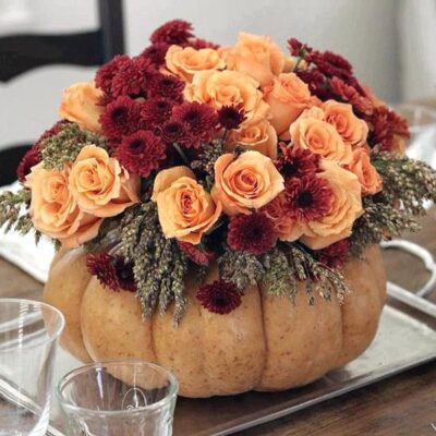 TG022-Peach Perfection Thanksgiving Flower Arrangement