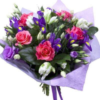 BQ009 Bouquet Rose Lisianthus Iris Alstroemeria