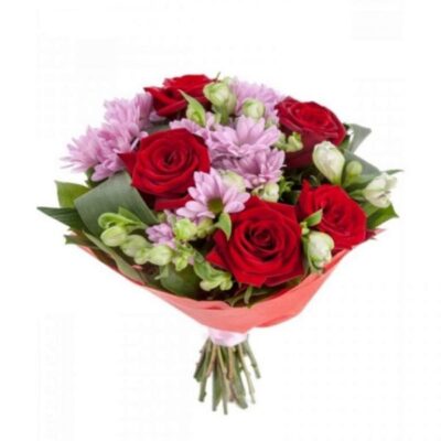 BQ001 Bouquet Rose Chrysanthemum Astro Lisianthus