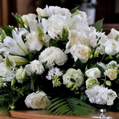 CF012 White Angel Casket Flower Arrangement