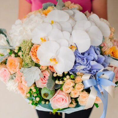 BQ028 Opulent Bouquet with Showy White Phalaenopsis Orchids