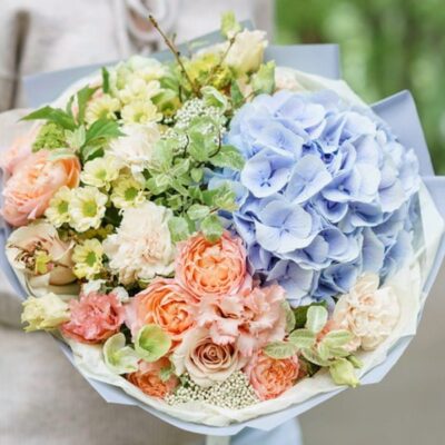 BQ033 Pretty Pastel Bouquet Rose Hydrangea Lisianthus